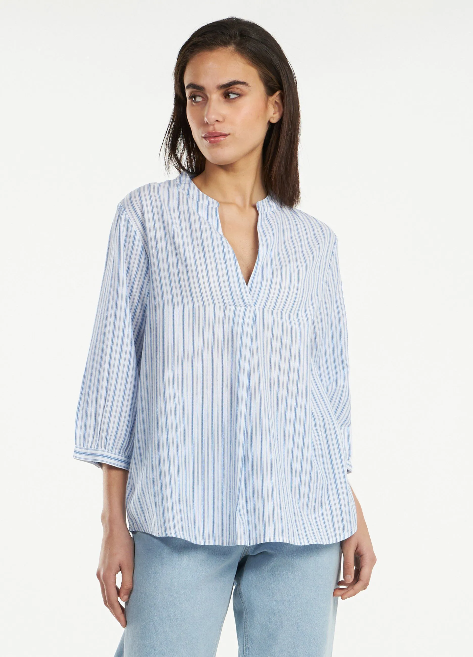 Blusa a righe in puro cotone donna