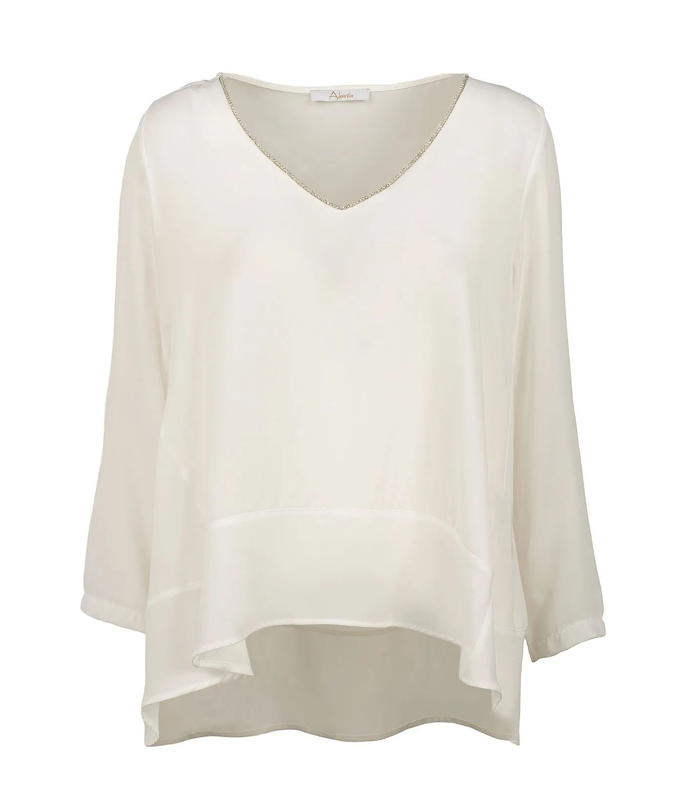 Blusa bianca con scollo a V con glitter