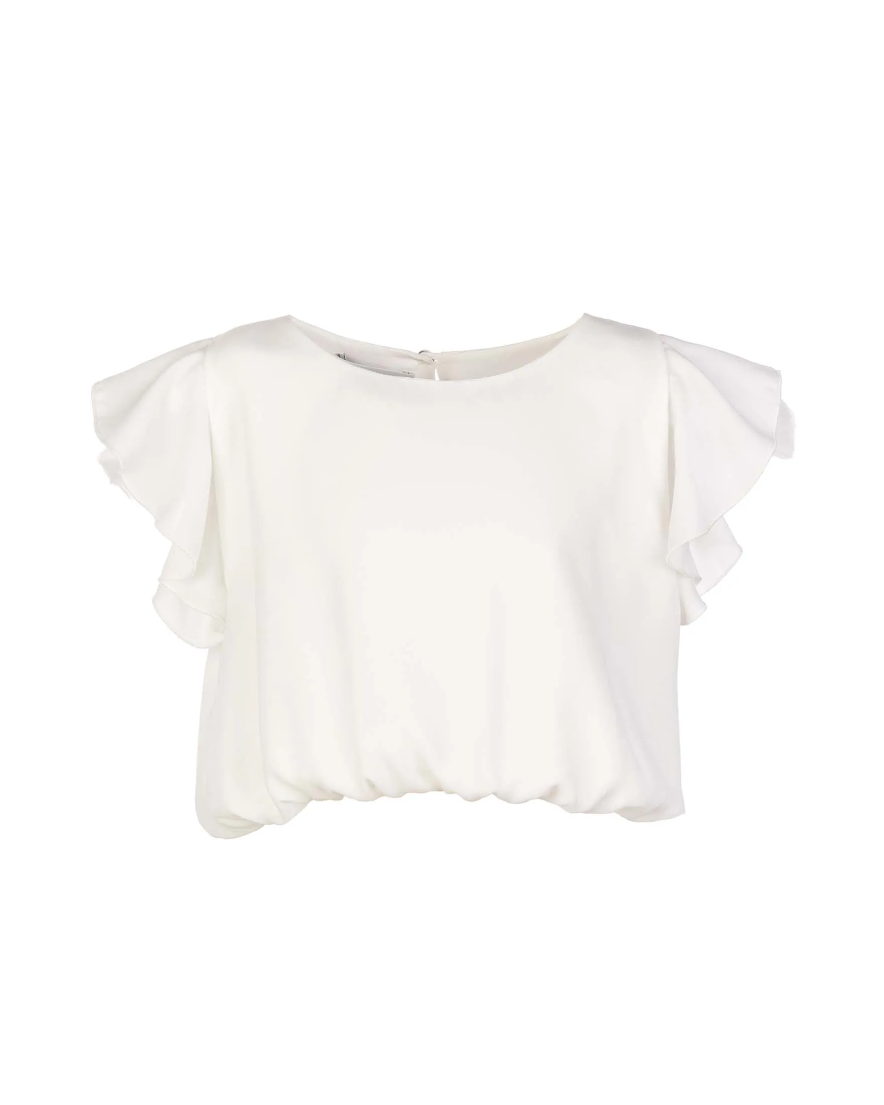 Blusa bianca cropped con maniche corte a volant 36-38