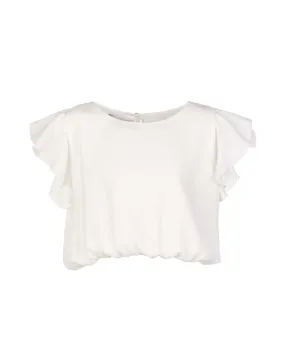 Blusa bianca cropped con maniche corte a volant 36-38