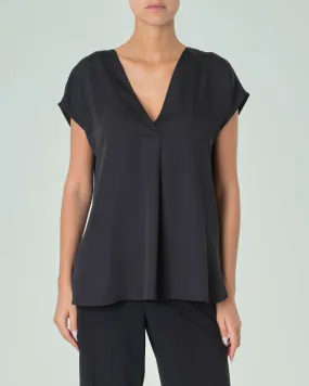 Blusa in crêpe envers satin nera con maniche ad aletta e scollo a V Marella ART.365