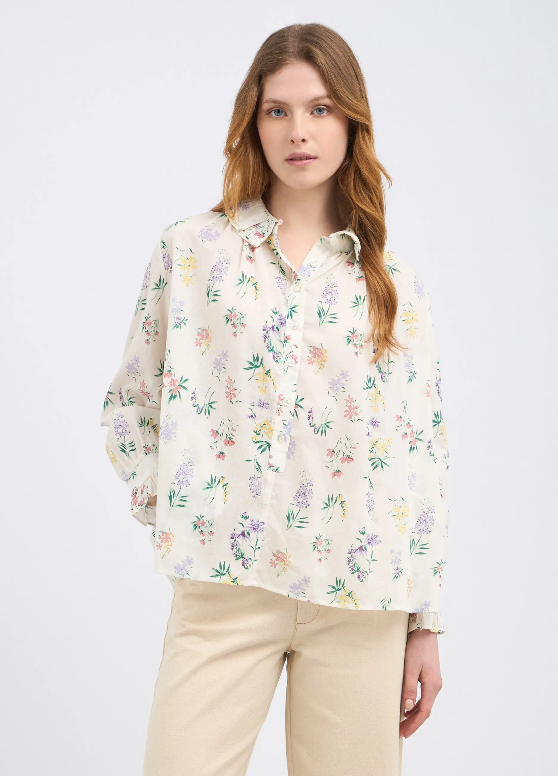 Blusa in puro cotone con stampa donna