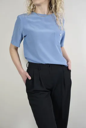 Blusa in seta azzurra con taschino | Mauro Grifoni