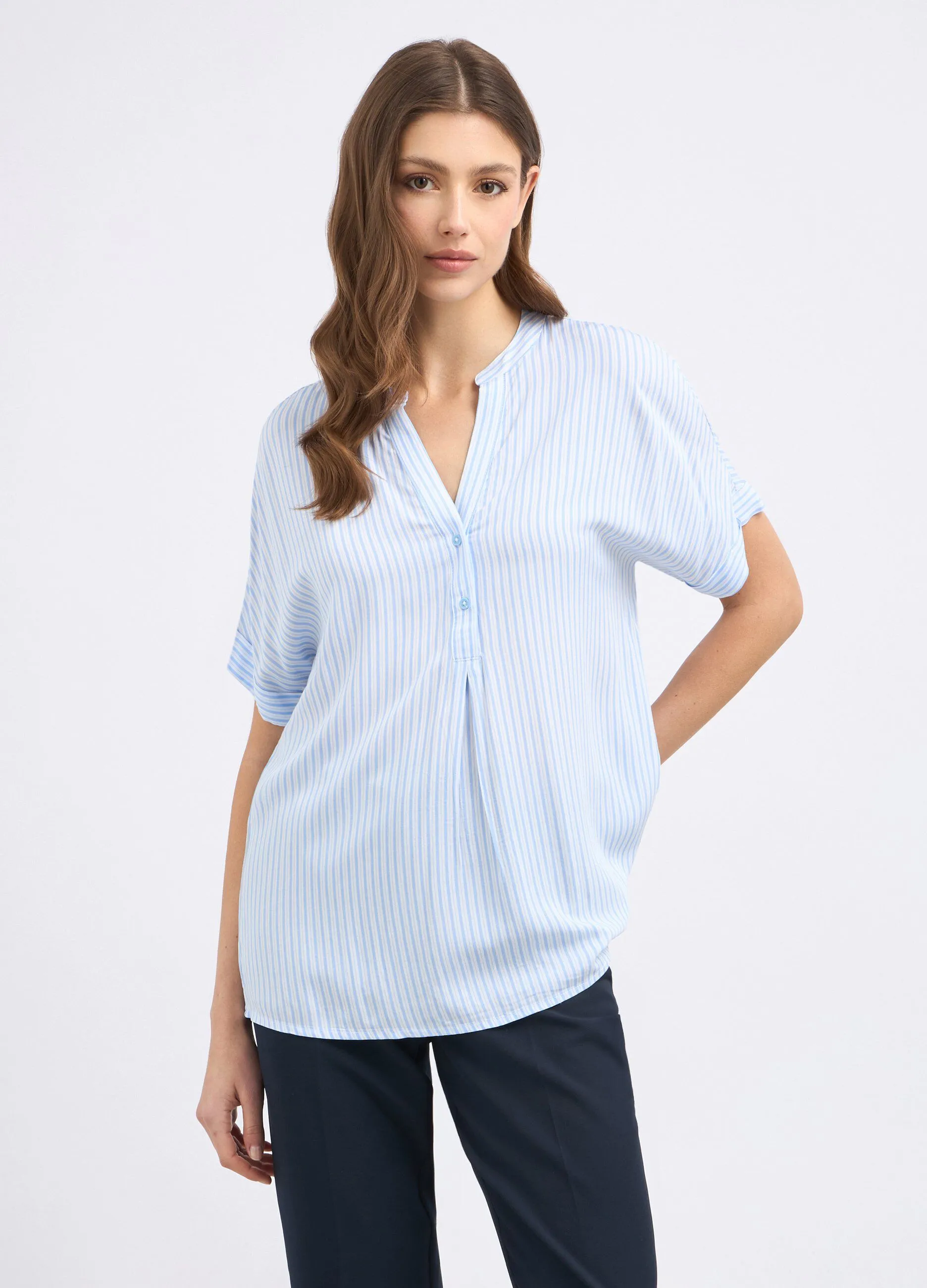 Blusa rigata in pura viscosa donna