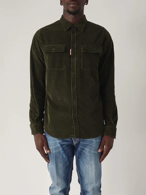 DSQUARED2  Overshirt uomo Dsquared2 Corduroy in velluto millerighe Verde scuro