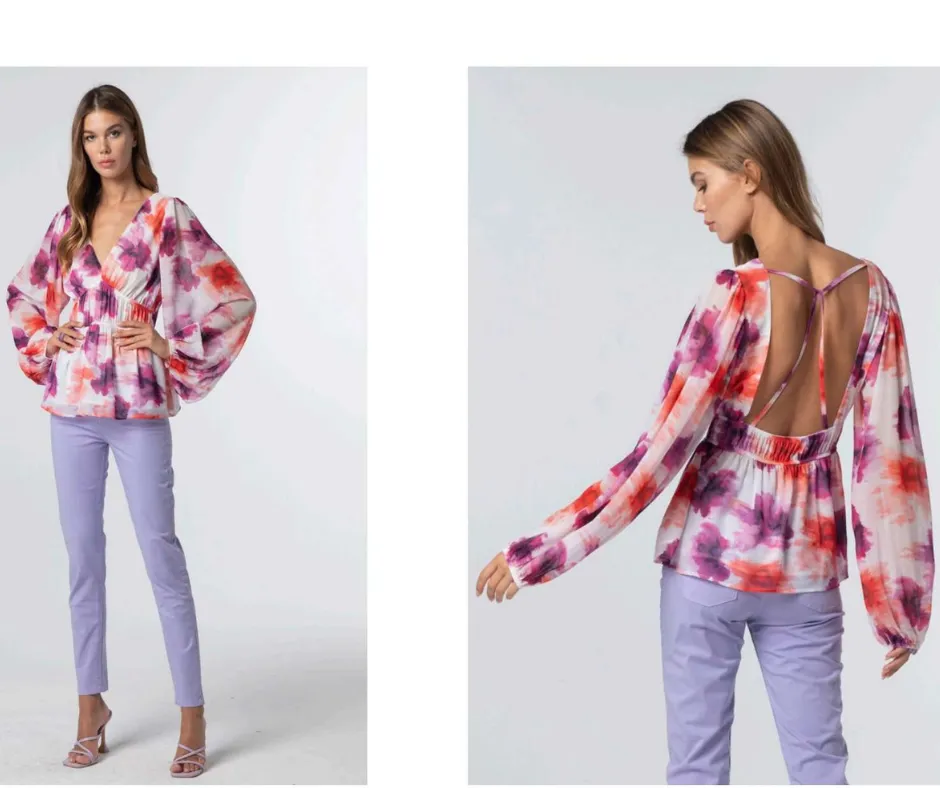 Elegante blusa casacca a fiori cerimonia – Lorcastyle