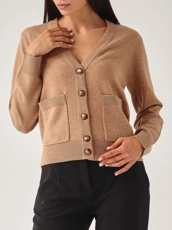 ELISABETTA FRANCHI  Cardigan donna Elisabetta Franchi in cashmere e lana Camel Melange