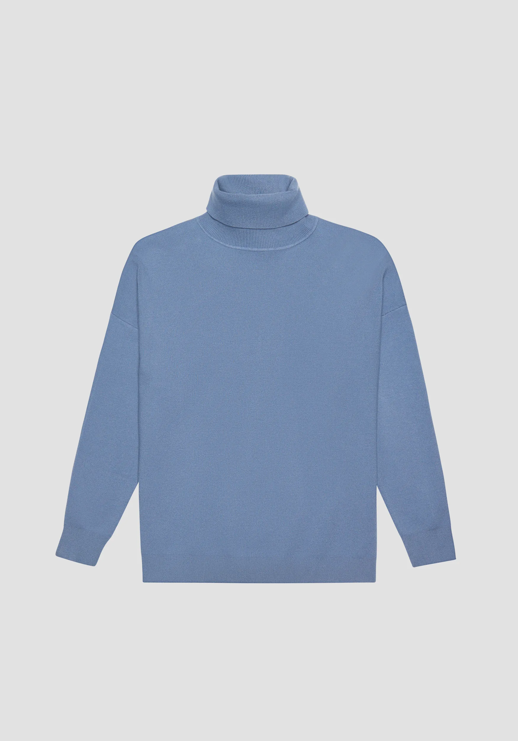 MAGLIA CON ZIP RELAXED FIT IN FILATO MISTO AZZURRO