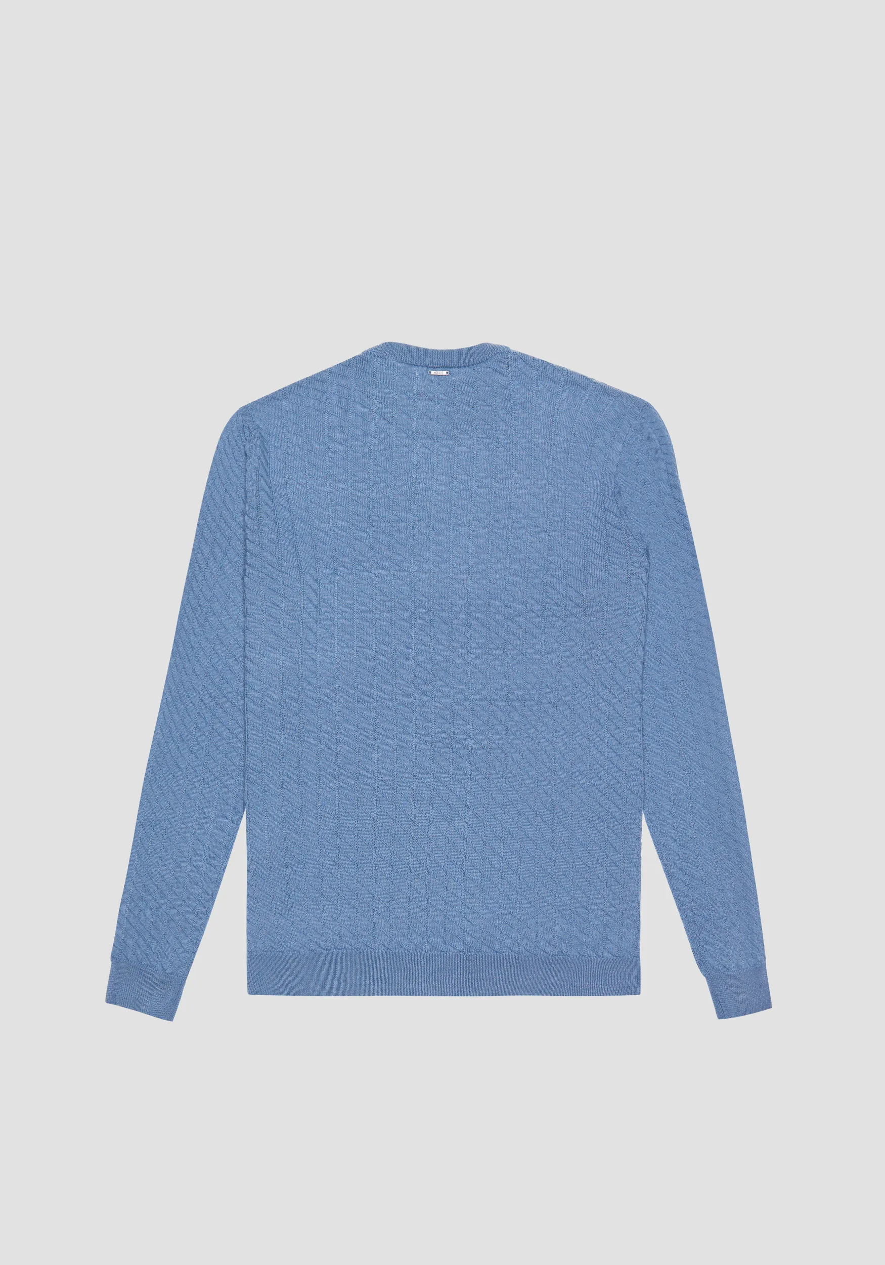 MAGLIA REGULAR FIT TRAMATA IN MISTO LANA AZZURRO