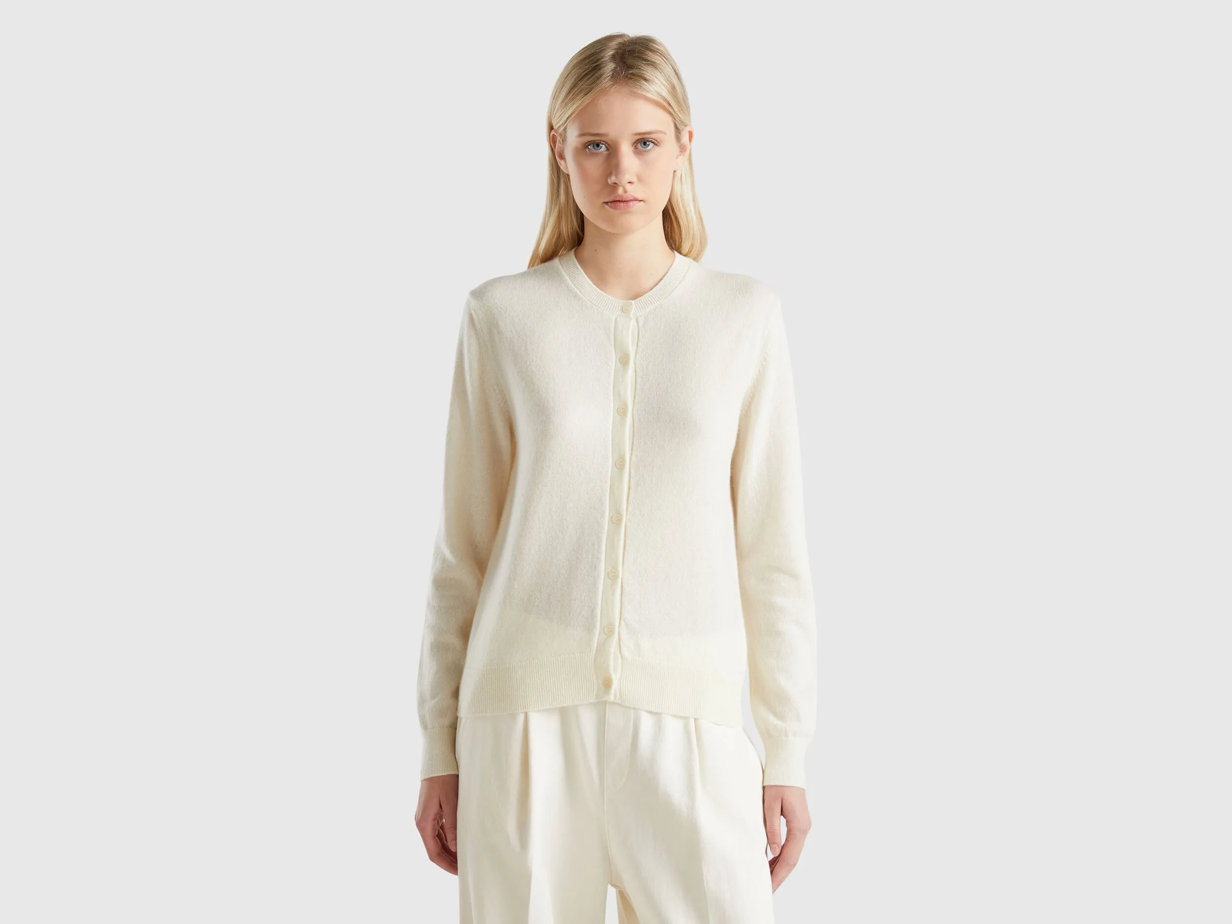 Nuovi arrivi Cardigan bianco panna in puro cashmere