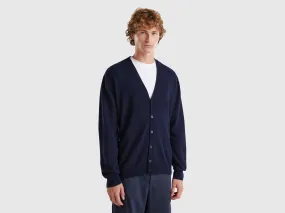 Nuovi arrivi Cardigan blu notte scollo a V in pura lana Merino