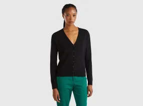 Nuovi arrivi Cardigan scollo a V nero in pura lana Merino