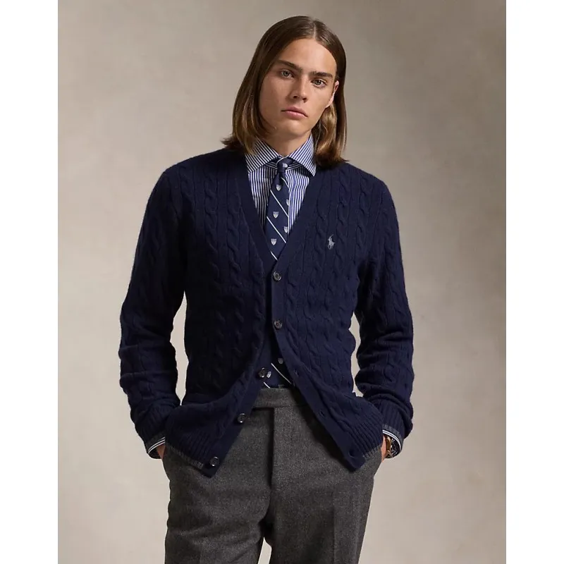 POLO RALPH LAUREN - Cardigan a Trecce in Lana e Cashmere - Hunter Navy