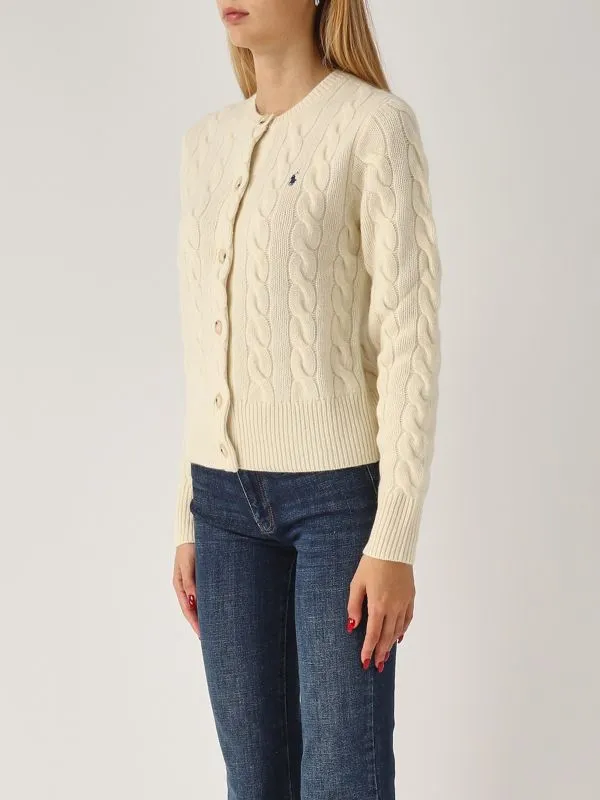 POLO RALPH LAUREN  Cardigan donna Polo Ralph Lauren in lana e cashmere a trecce Crema