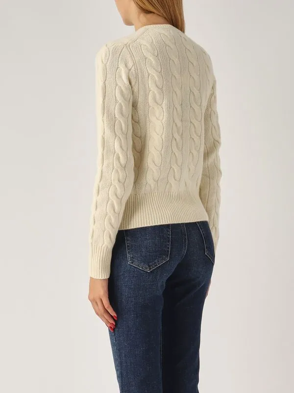 POLO RALPH LAUREN  Cardigan donna Polo Ralph Lauren in lana e cashmere a trecce Crema