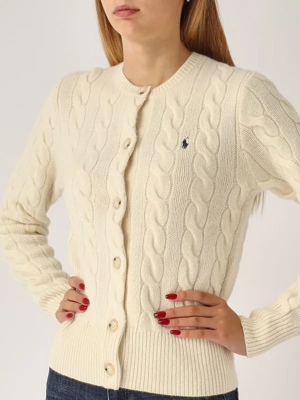 POLO RALPH LAUREN  Cardigan donna Polo Ralph Lauren in lana e cashmere a trecce Crema