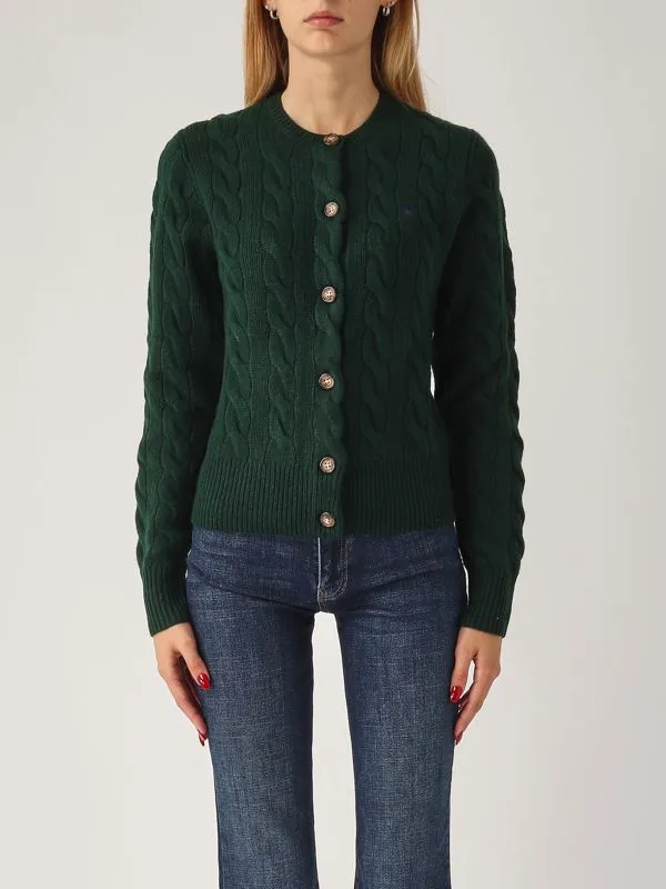 POLO RALPH LAUREN  Cardigan donna Polo Ralph Lauren in lana e cashmere a trecce Verde Scuro