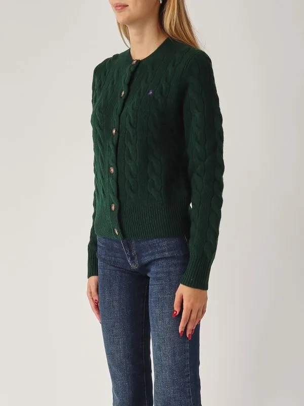 POLO RALPH LAUREN  Cardigan donna Polo Ralph Lauren in lana e cashmere a trecce Verde Scuro