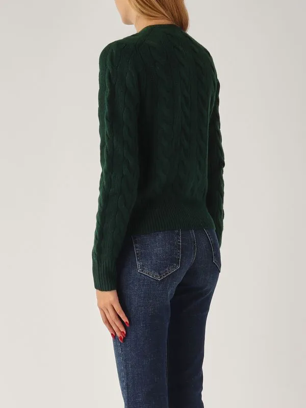 POLO RALPH LAUREN  Cardigan donna Polo Ralph Lauren in lana e cashmere a trecce Verde Scuro