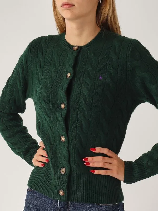 POLO RALPH LAUREN  Cardigan donna Polo Ralph Lauren in lana e cashmere a trecce Verde Scuro