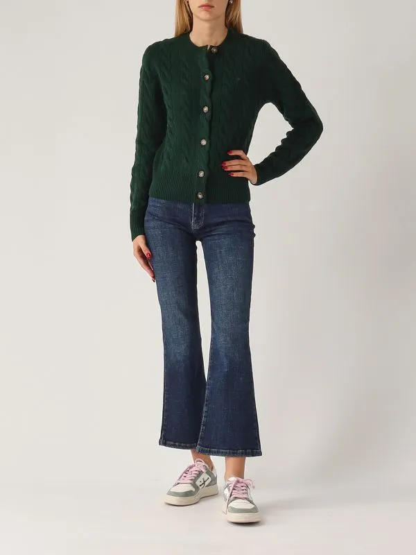 POLO RALPH LAUREN  Cardigan donna Polo Ralph Lauren in lana e cashmere a trecce Verde Scuro