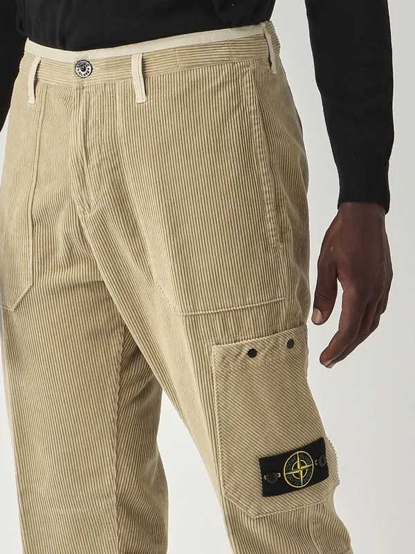 STONE ISLAND  Pantalone uomo Stone Island in velluto a coste di cotone Ecru'