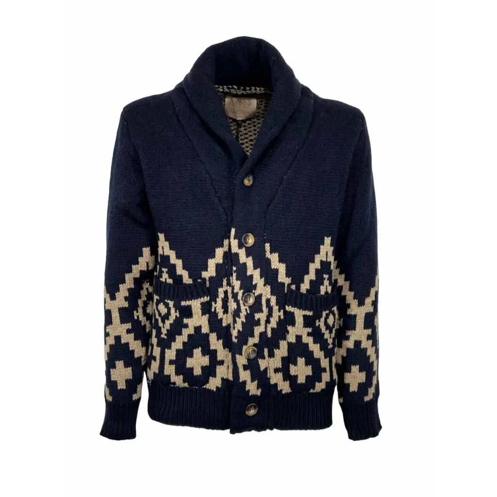 TOOCO cardigan uomo sciallato blu intarsi beige EVEREST KELLY NAVY