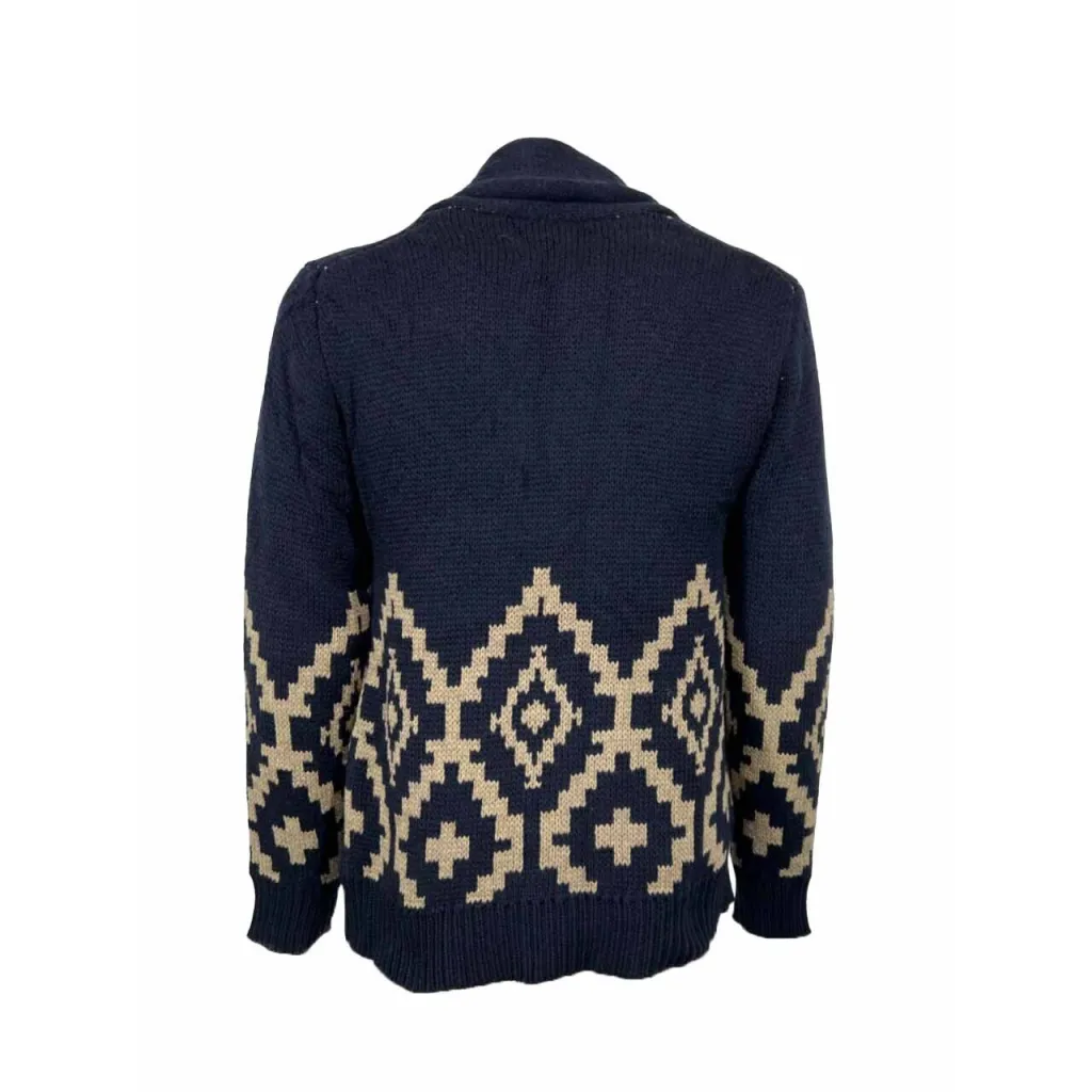 TOOCO cardigan uomo sciallato blu intarsi beige EVEREST KELLY NAVY