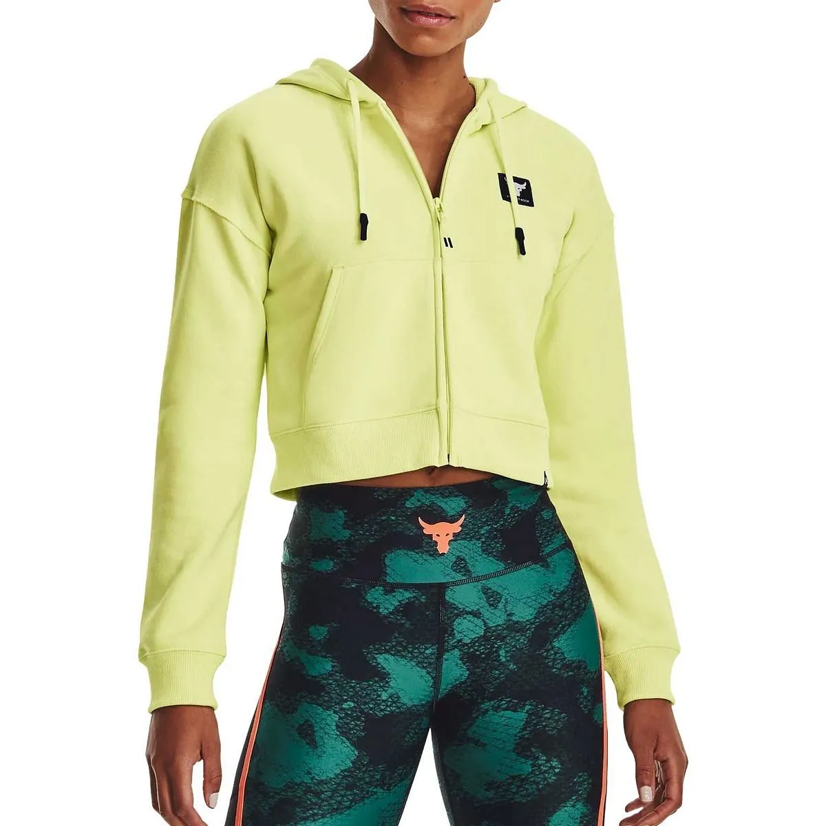      UNDER ARMOUR FELPA CROP FULL ZIP CON CAPPUCCIO PROJECT ROCK  