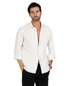 Vega - camicia panna in velluto mille righe