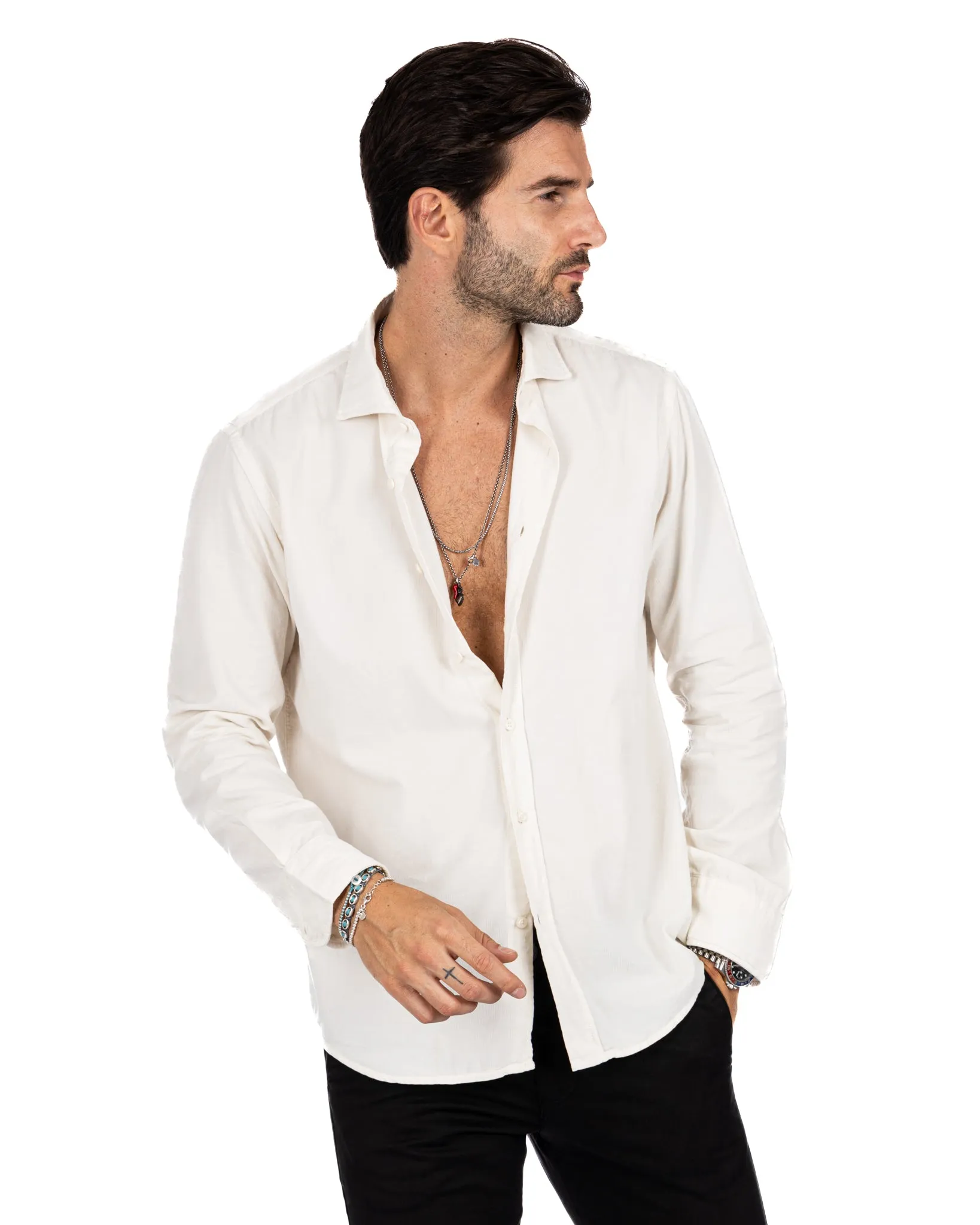 Vega - camicia panna in velluto mille righe