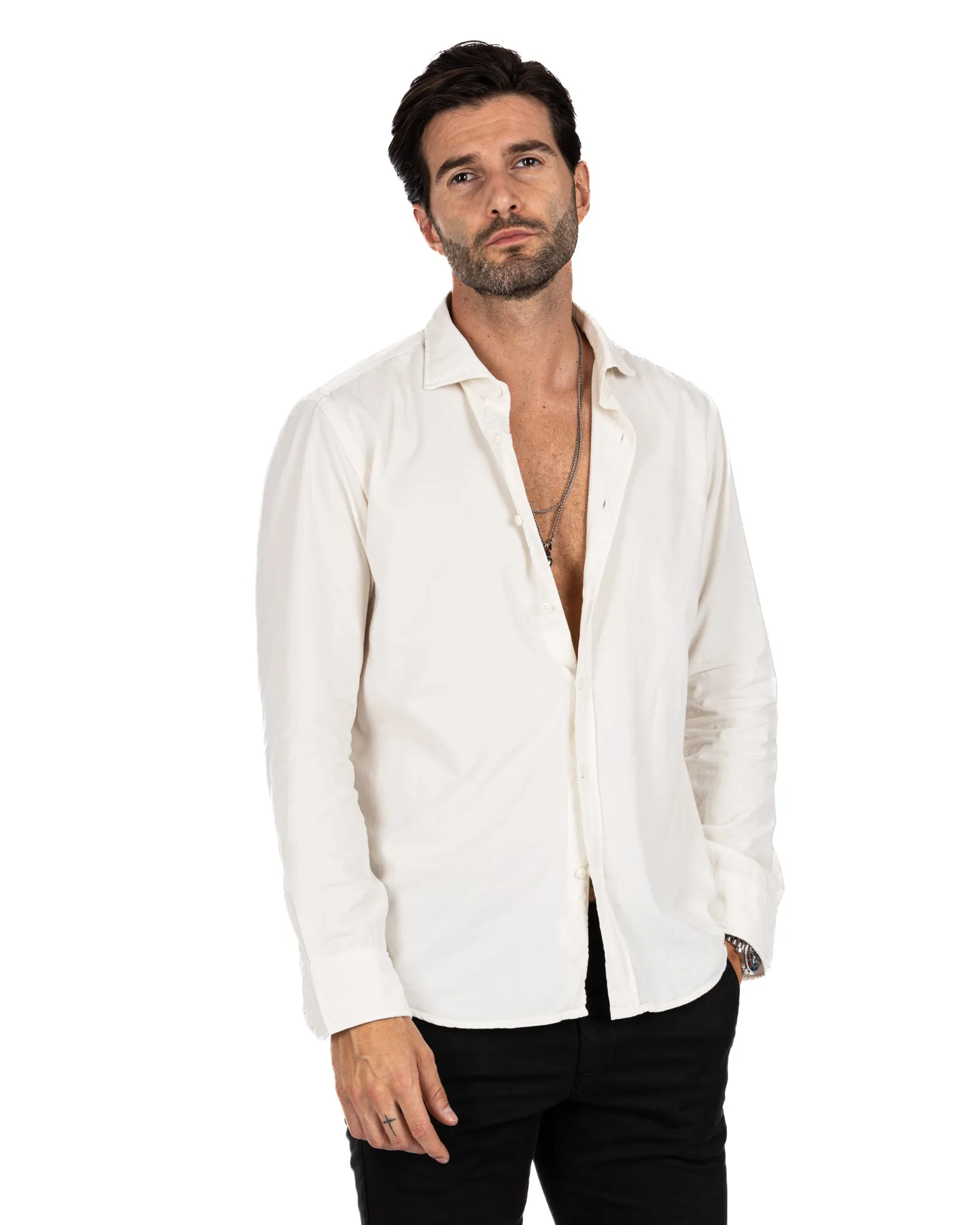 Vega - camicia panna in velluto mille righe